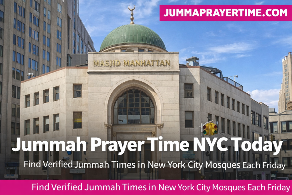 on Jummah Prayer Time Nyc front view of Masjid Manhattan