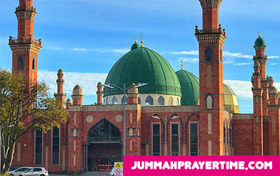 bradford grand mosque front view with side tree and sky view on Jummah Prayer Time Bradford