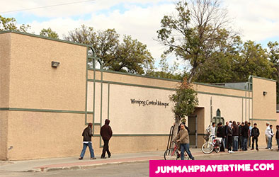 on Jummah Prayer Time Winnipeg people standing on gate of Winnipeg Central Mosque